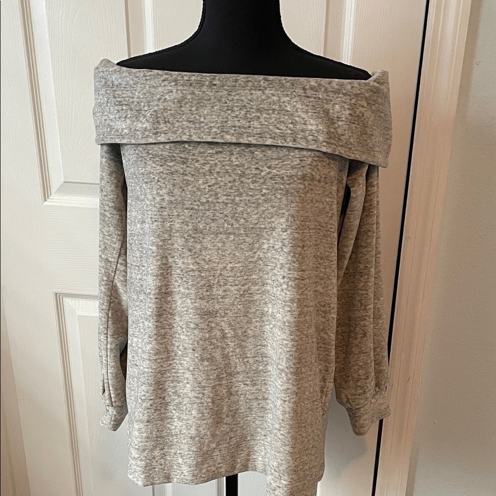 LOFT Gray Off-Shoulder Cozy Sweater small